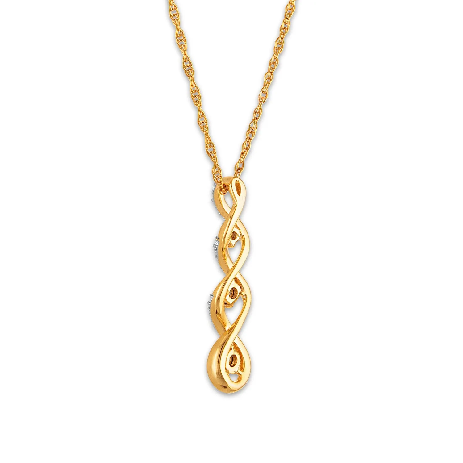 1/10 CTW Diamond Three Stone Twist 18-inch Pendant in 10KT Yellow Gold