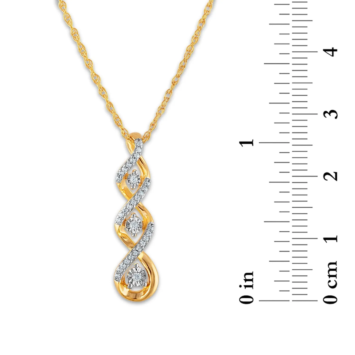 1/10 CTW Diamond Three Stone Twist 18-inch Pendant in 10KT Yellow Gold