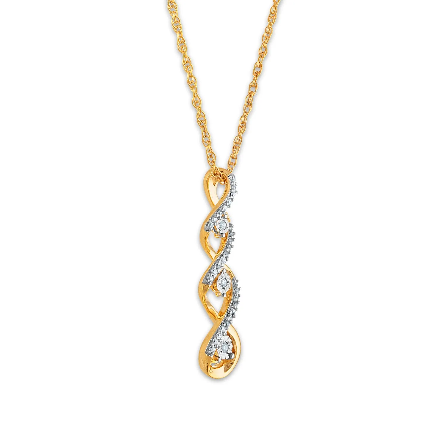 1/10 CTW Diamond Three Stone Twist 18-inch Pendant in 10KT Yellow Gold