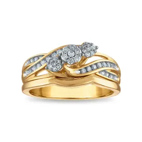 1/4 CTW Diamond Three Stone Cluster Bridal Set Ring in 10KT Yellow Gold