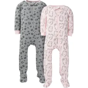 2-Pack Baby & Toddler Girls Leopard Snug Fit Footed Cotton Pajamas