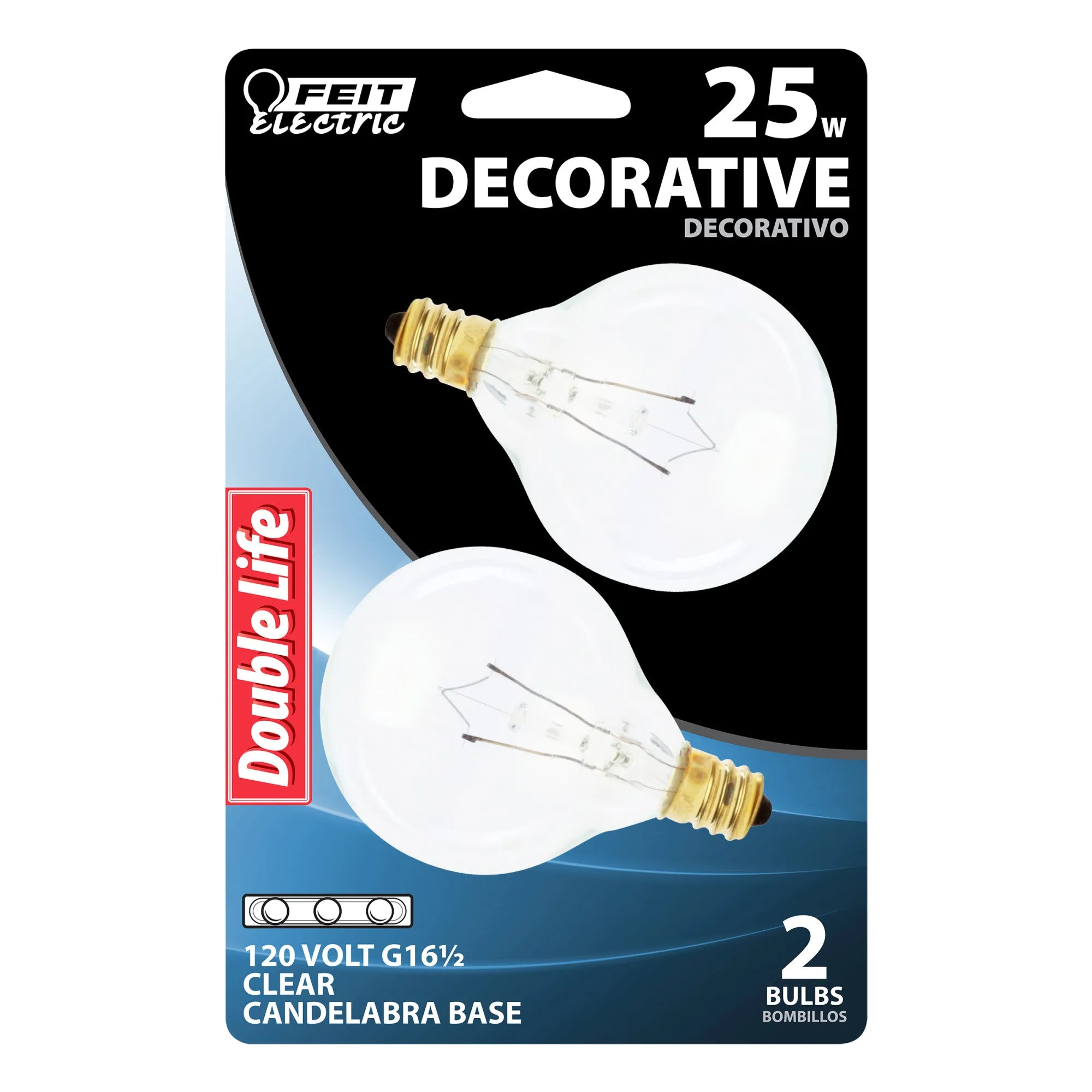 25W Soft White G16 1/2 Globe Shape Dimmable Clear Incandescent Chandelier Light Bulb (2-Pack)