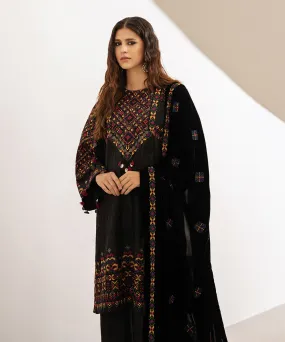 3 Piece -  Embroidered Raw Silk Suit