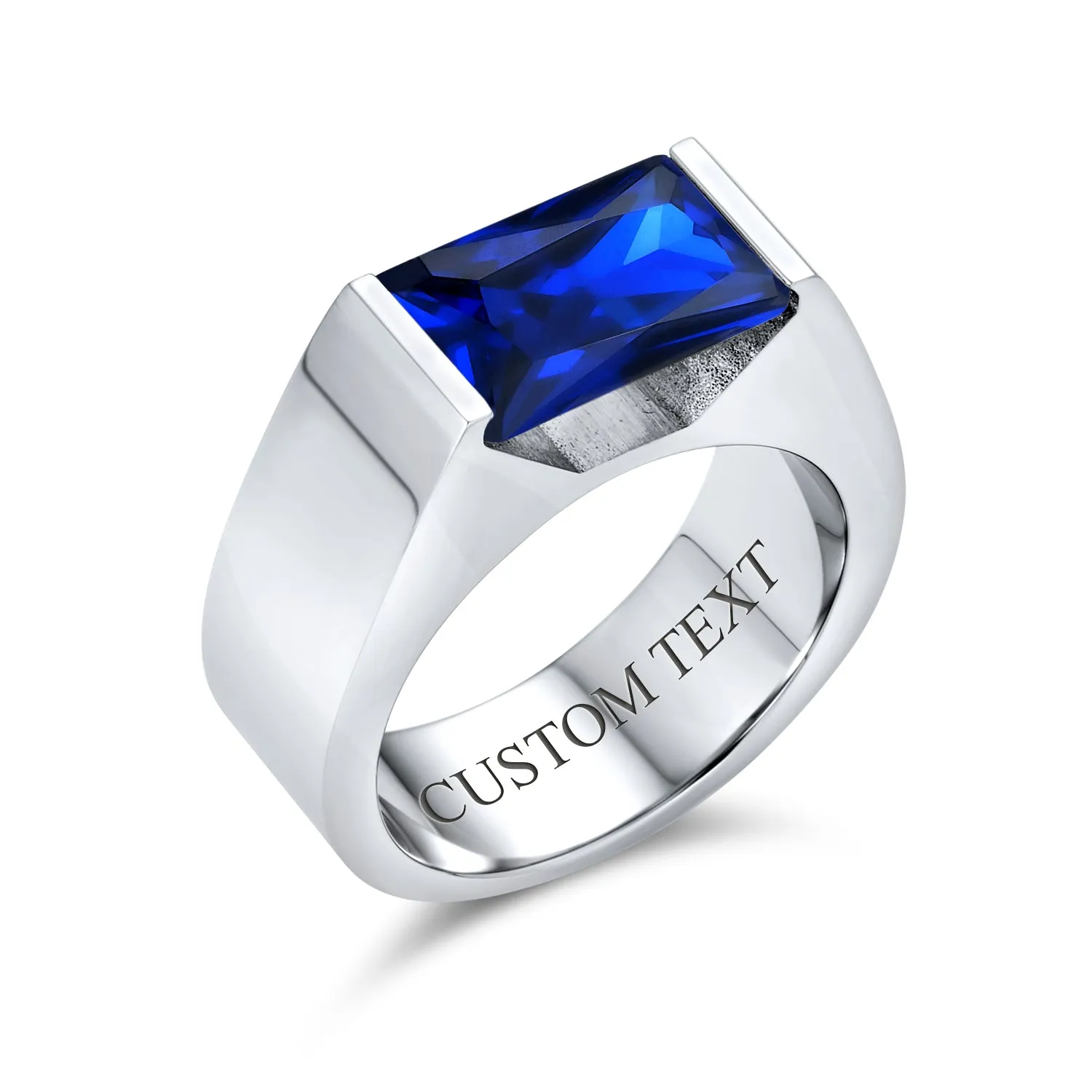 3CT Princess Cut Imitation Blue Sapphire AAA CZ Engagement Mens Ring