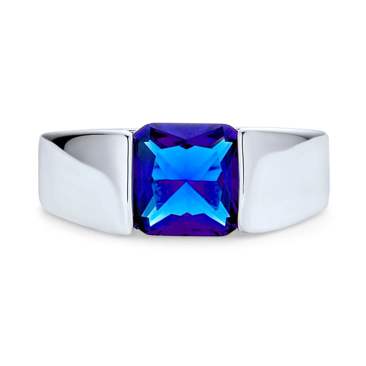 3CT Princess Cut Imitation Blue Sapphire AAA CZ Engagement Mens Ring