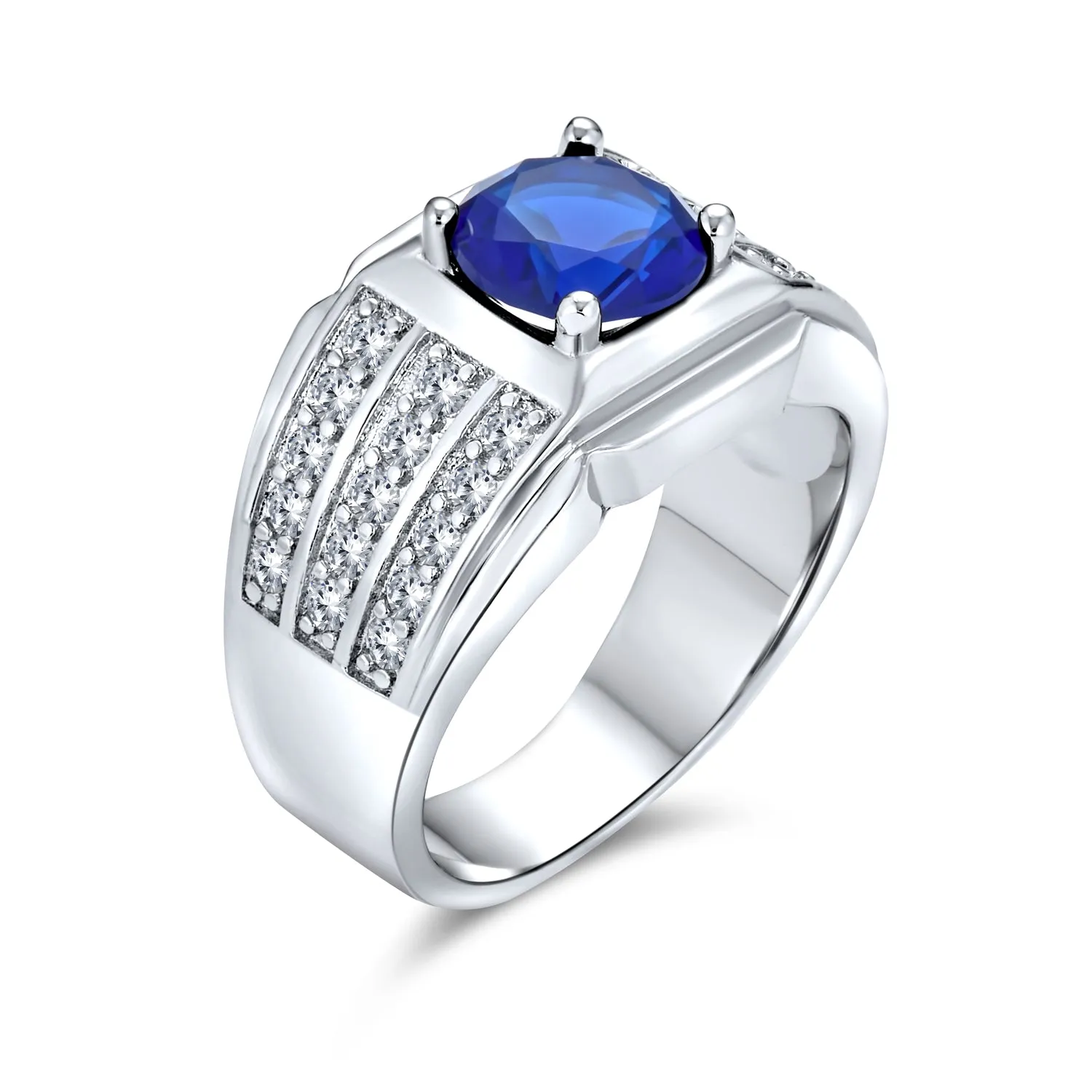 3CT Princess Cut Imitation Blue Sapphire AAA CZ Engagement Mens Ring