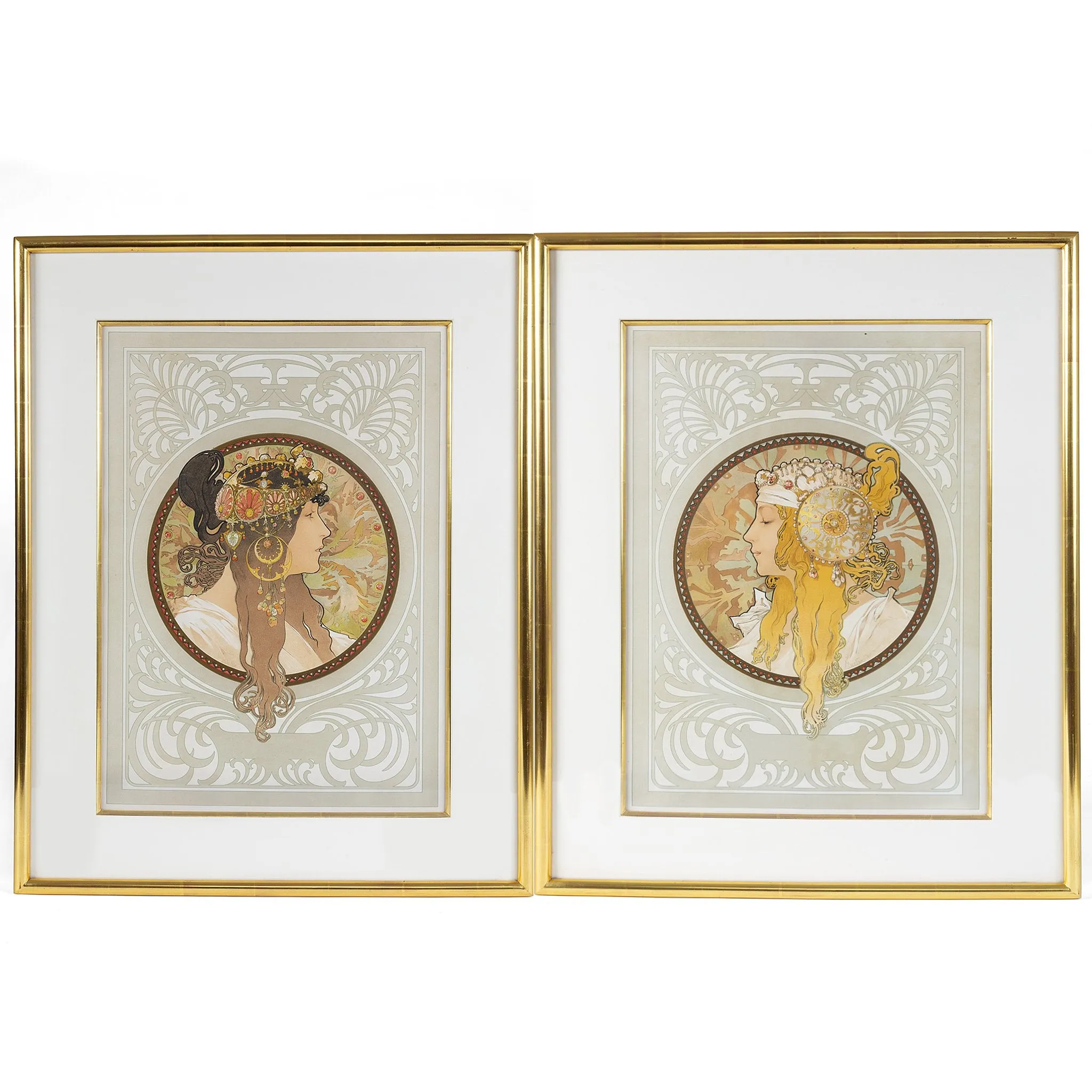 Alphonse Mucha Pair of "Byzantine Heads" Lithographs