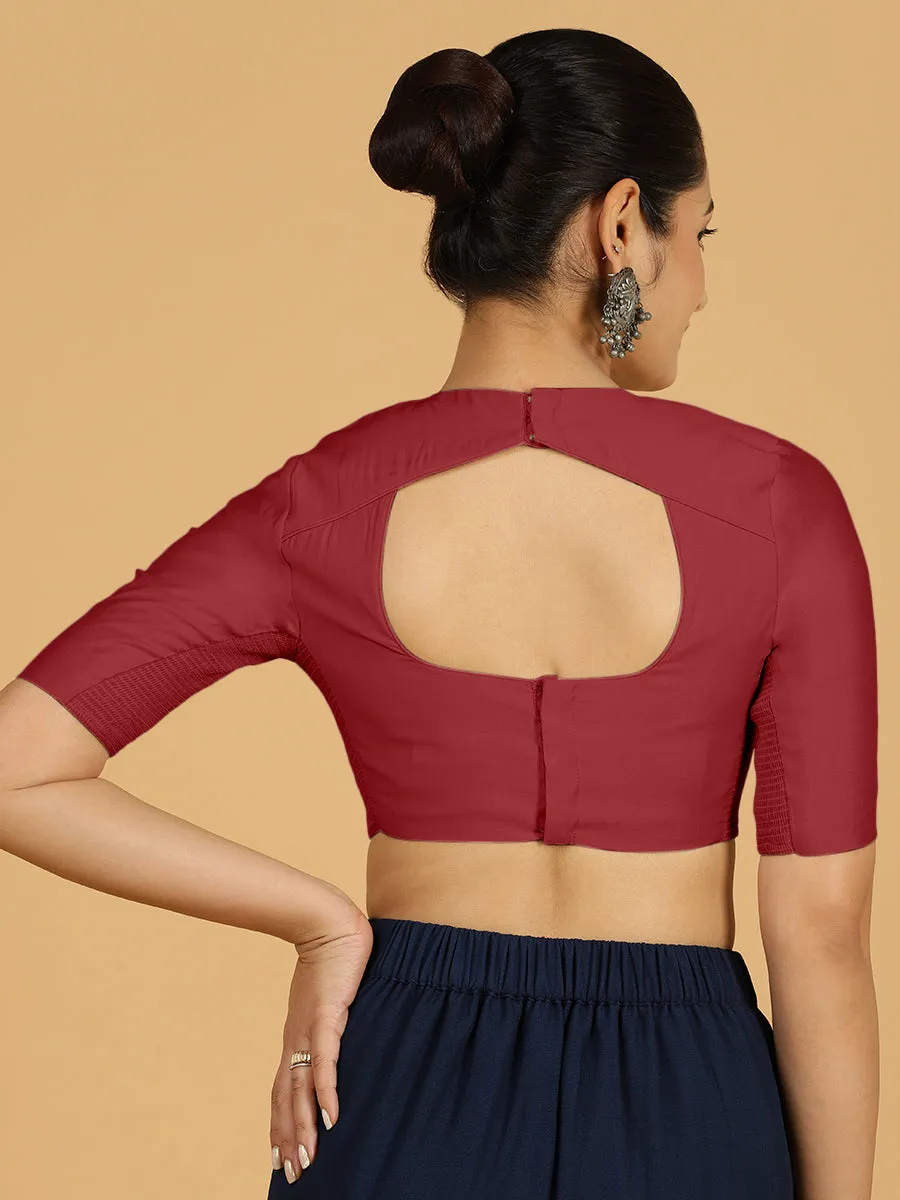 Amisha x Rozaana | Elbow Sleeves Saree Blouse in Scarlet Red