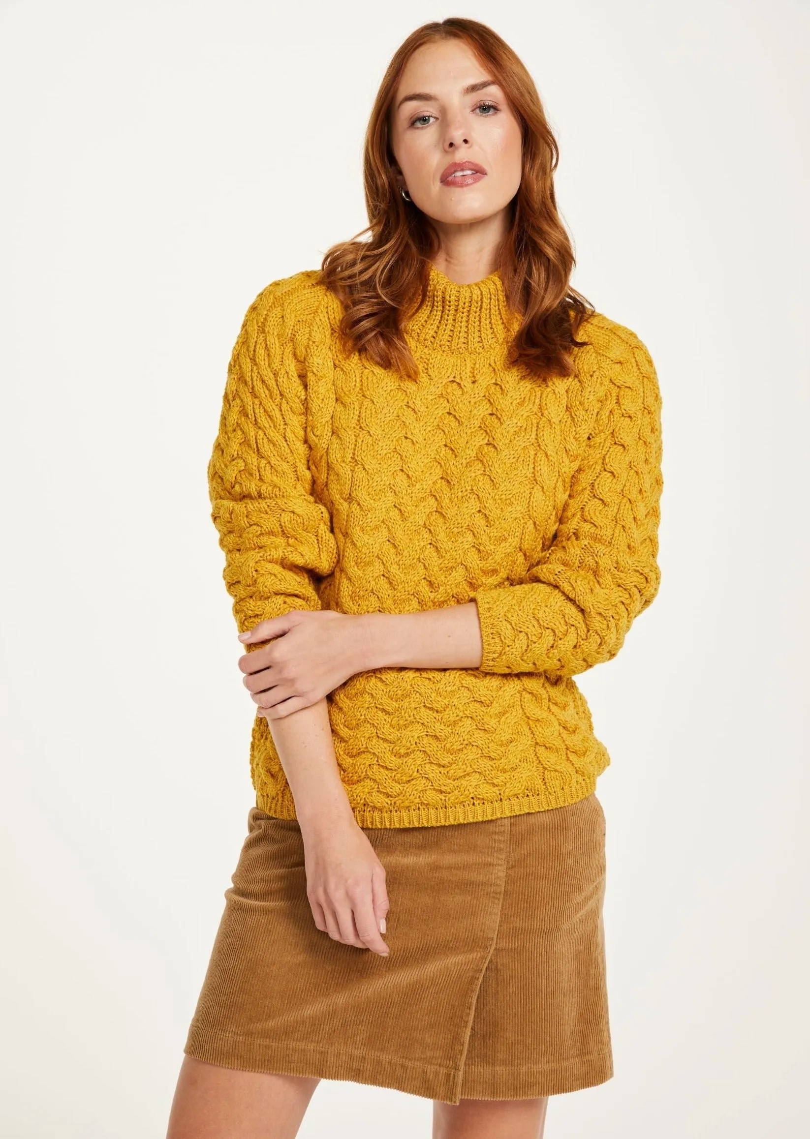 Aran Crew Neck Sweater | Sunflower