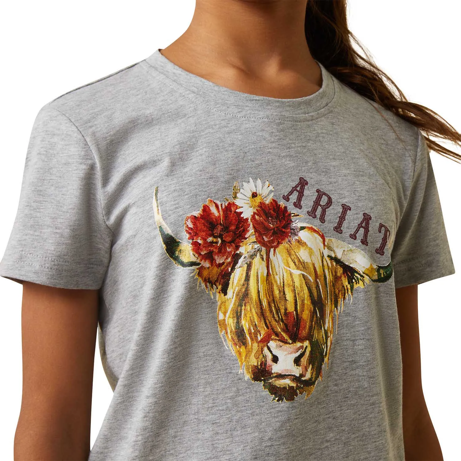 Ariat Girl's Highlander Rose T-Shirt, Heather Gray