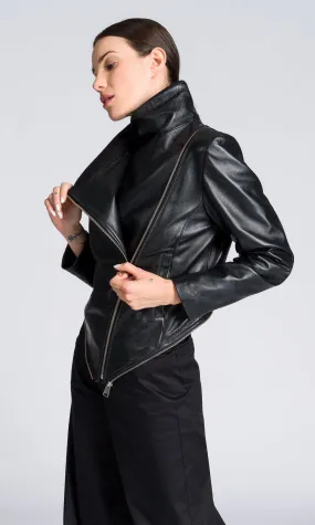 Asymmetric Zipper Leather Jacket