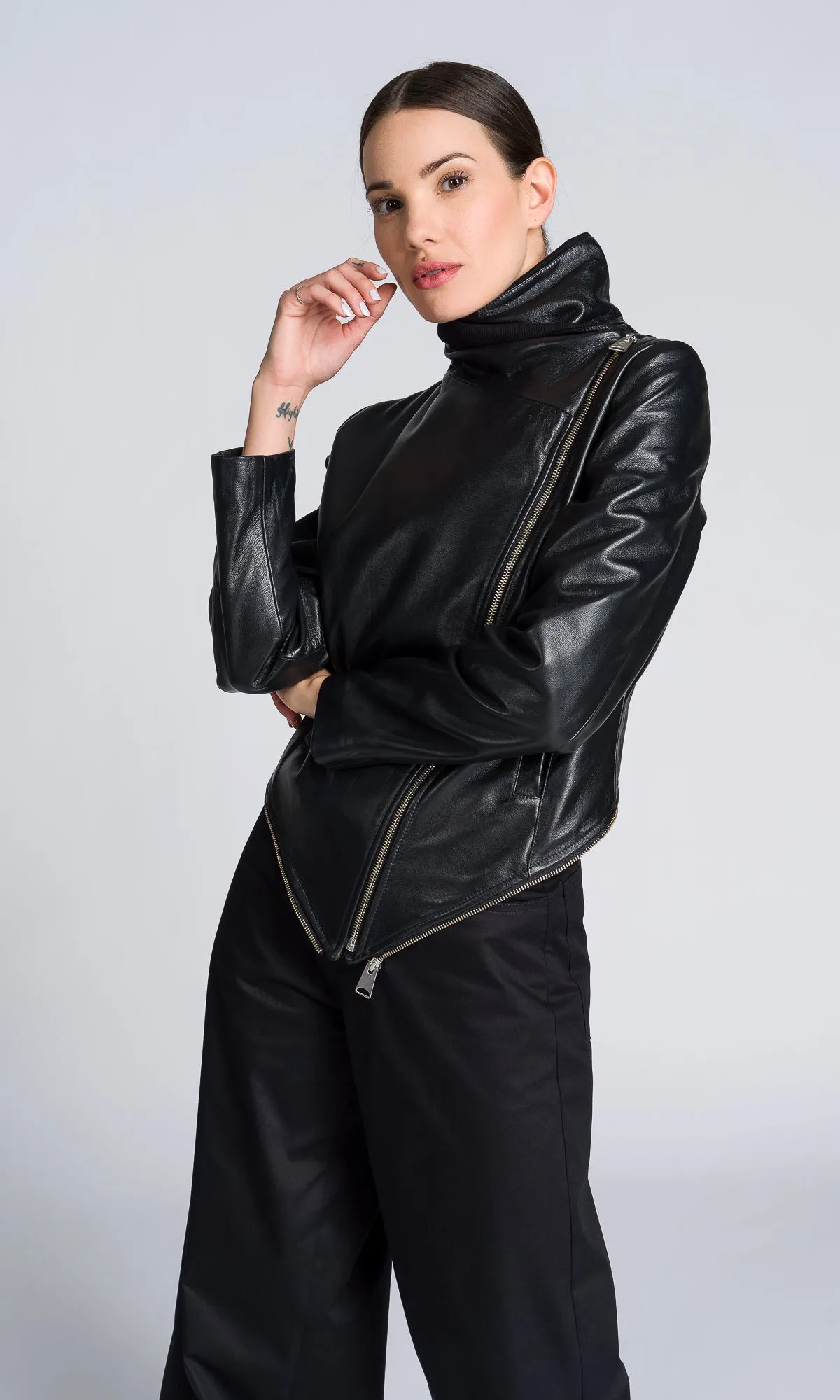 Asymmetric Zipper Leather Jacket