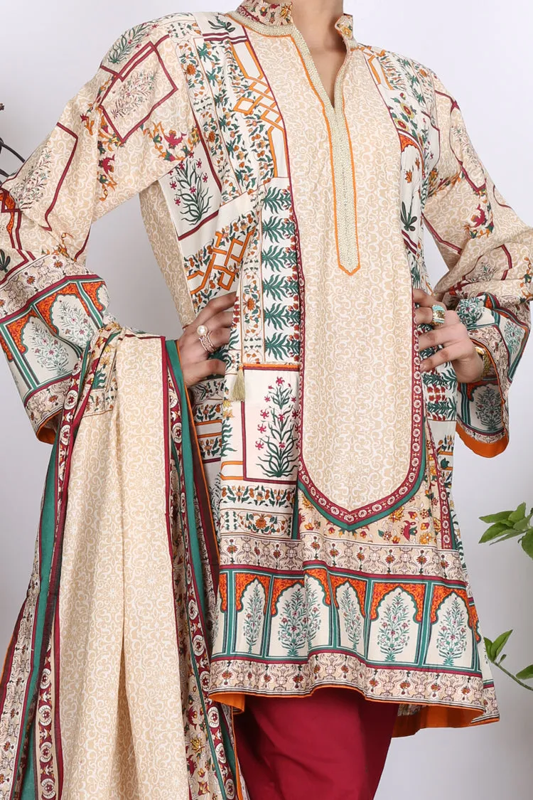 Beige Cambric 3 Piece Stitched - ALP-754