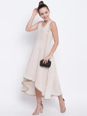 Beige Pure Cotton Asymmetric Dress