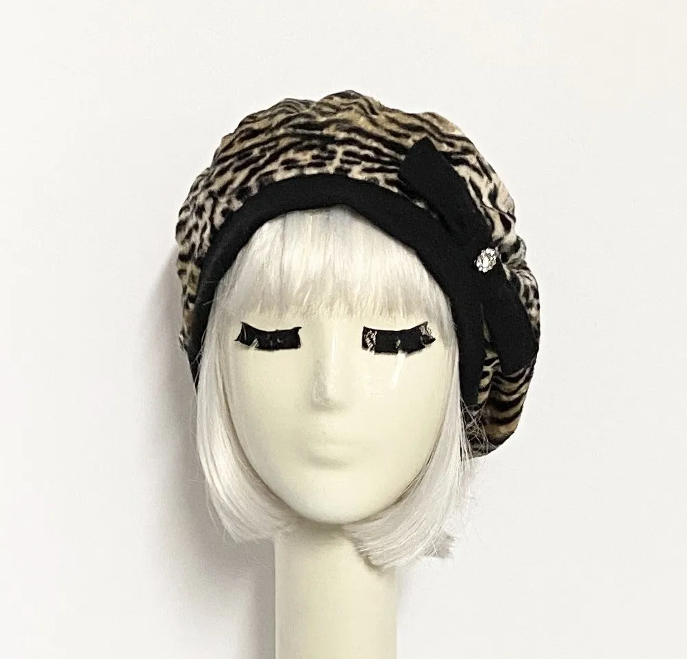 Beret Hat Leopard Faux Fur