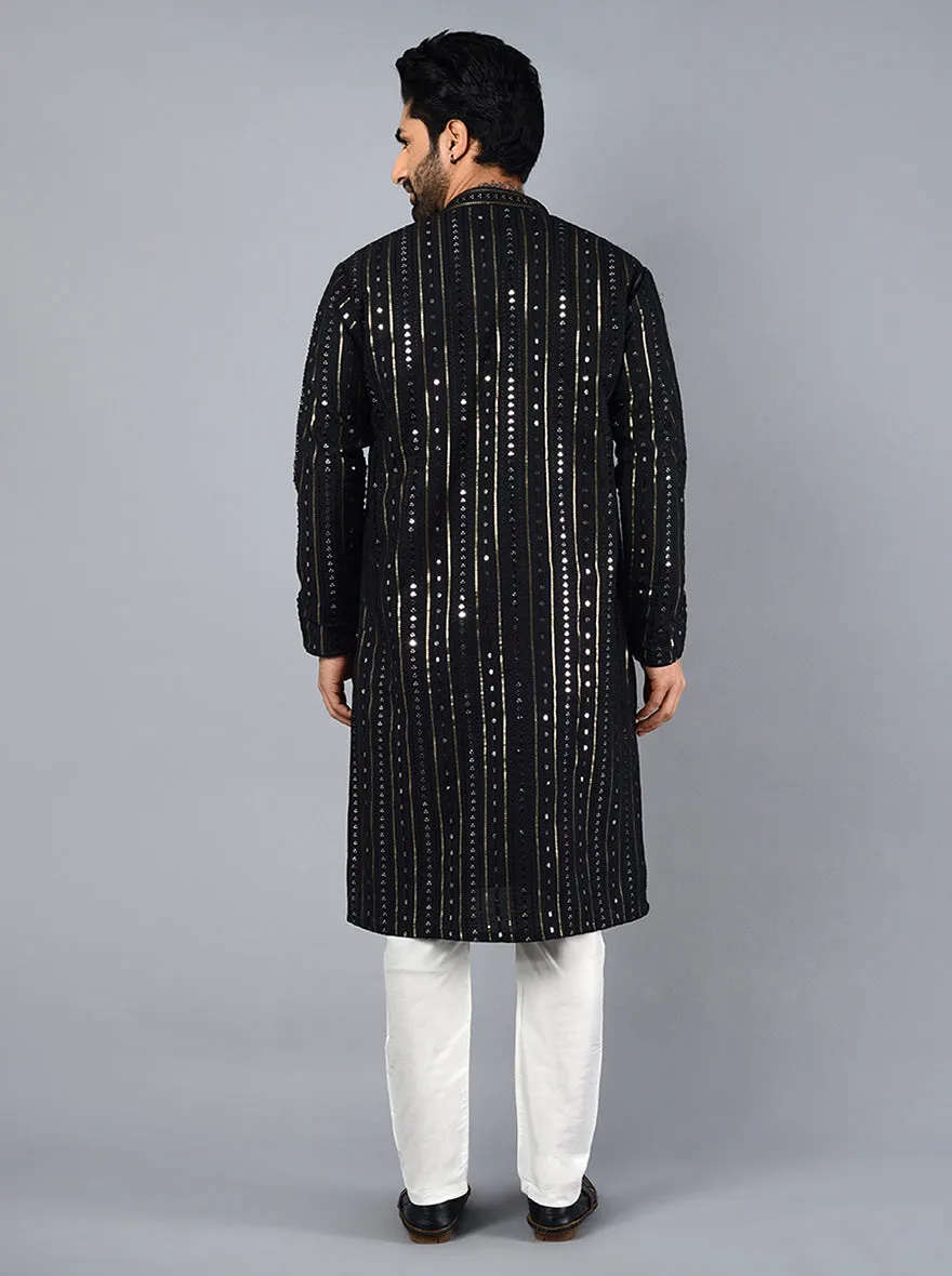 Black Embroidered Regular Fit Kurta Set | TULA