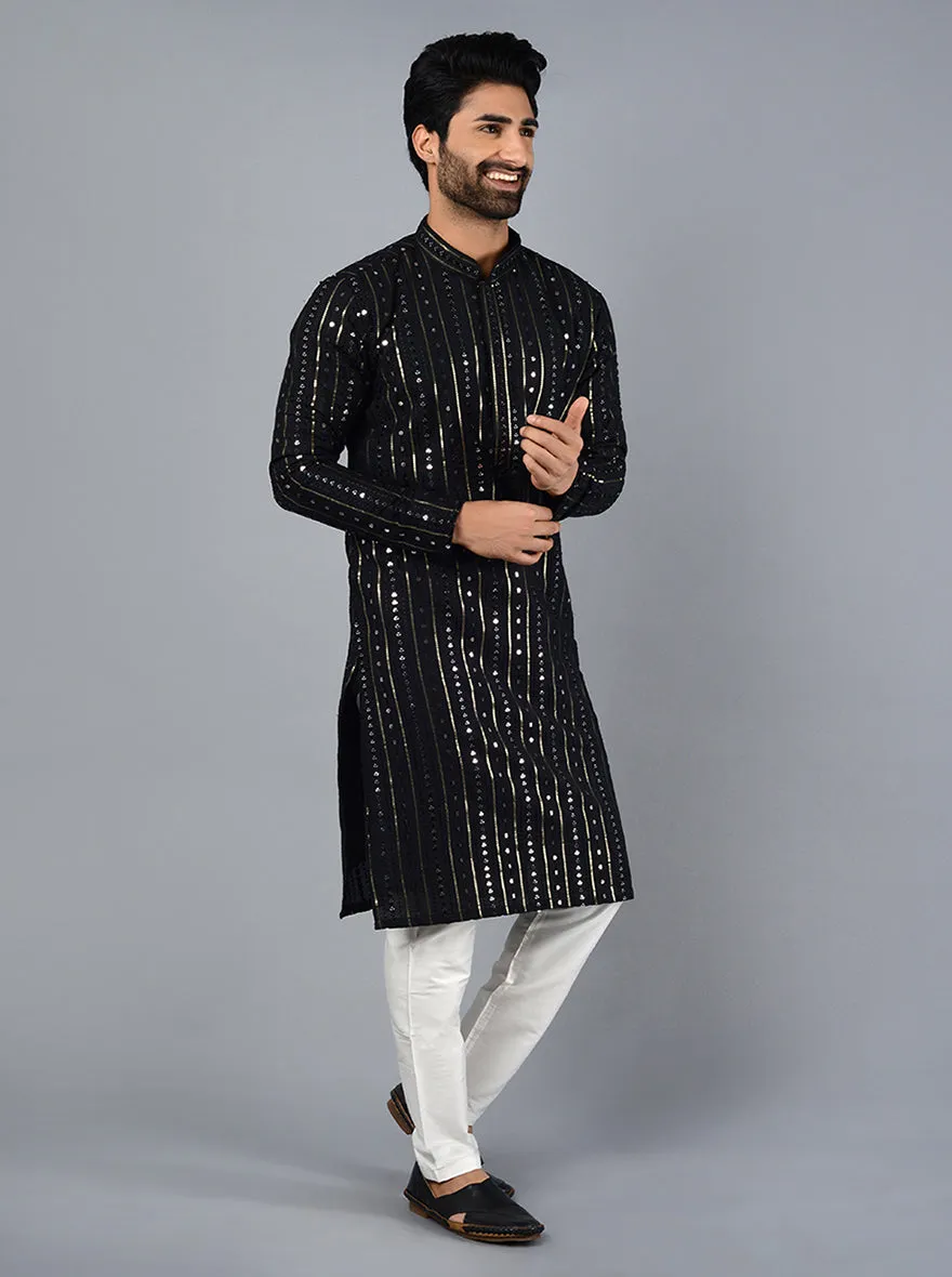 Black Embroidered Regular Fit Kurta Set | TULA