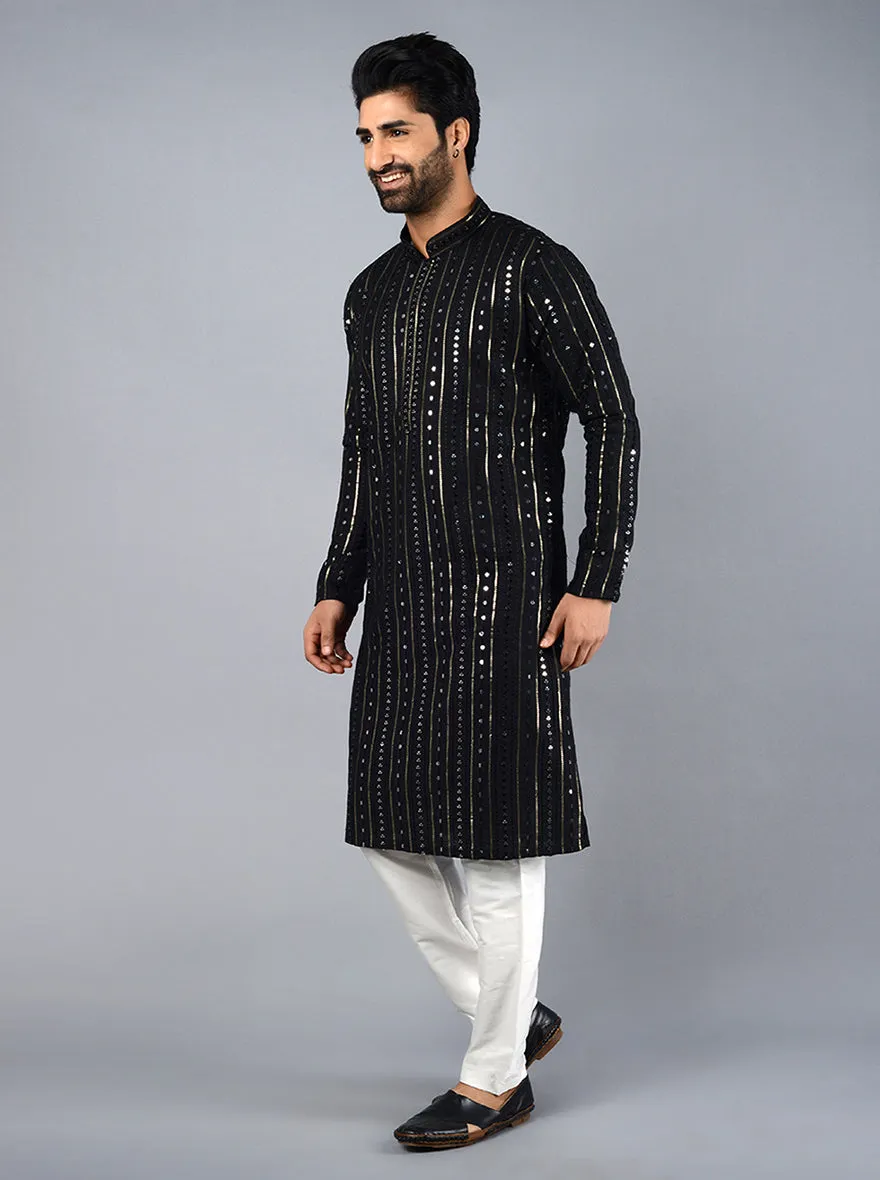 Black Embroidered Regular Fit Kurta Set | TULA