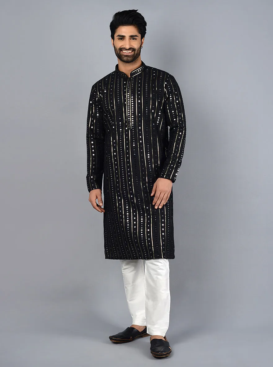 Black Embroidered Regular Fit Kurta Set | TULA