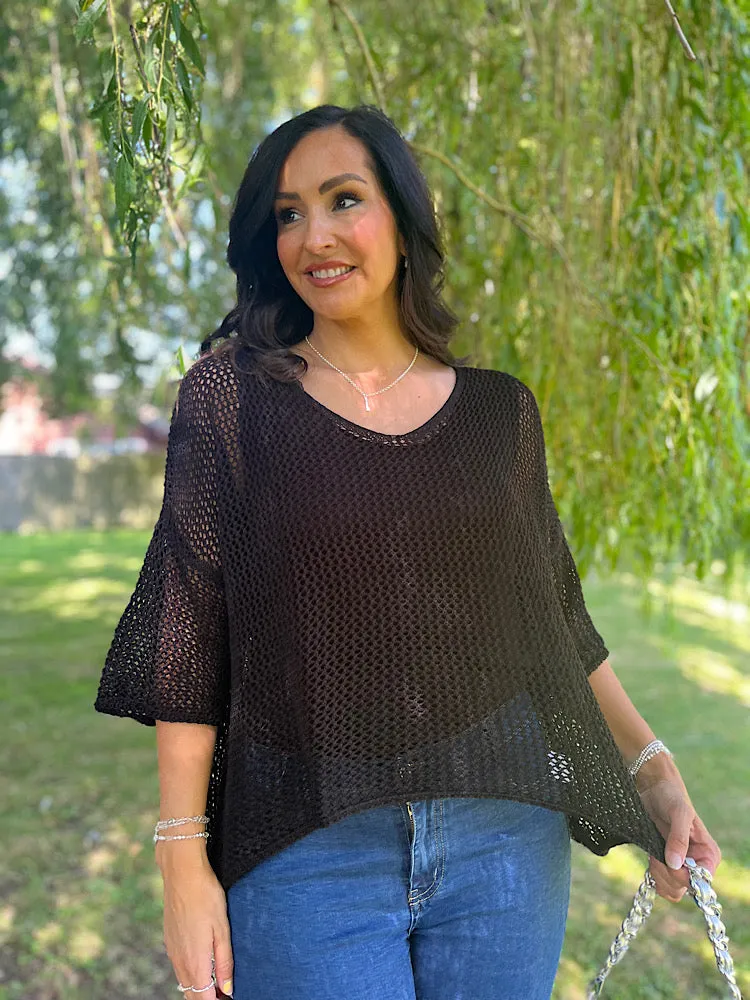 Black Loose Weave Knit Michaela