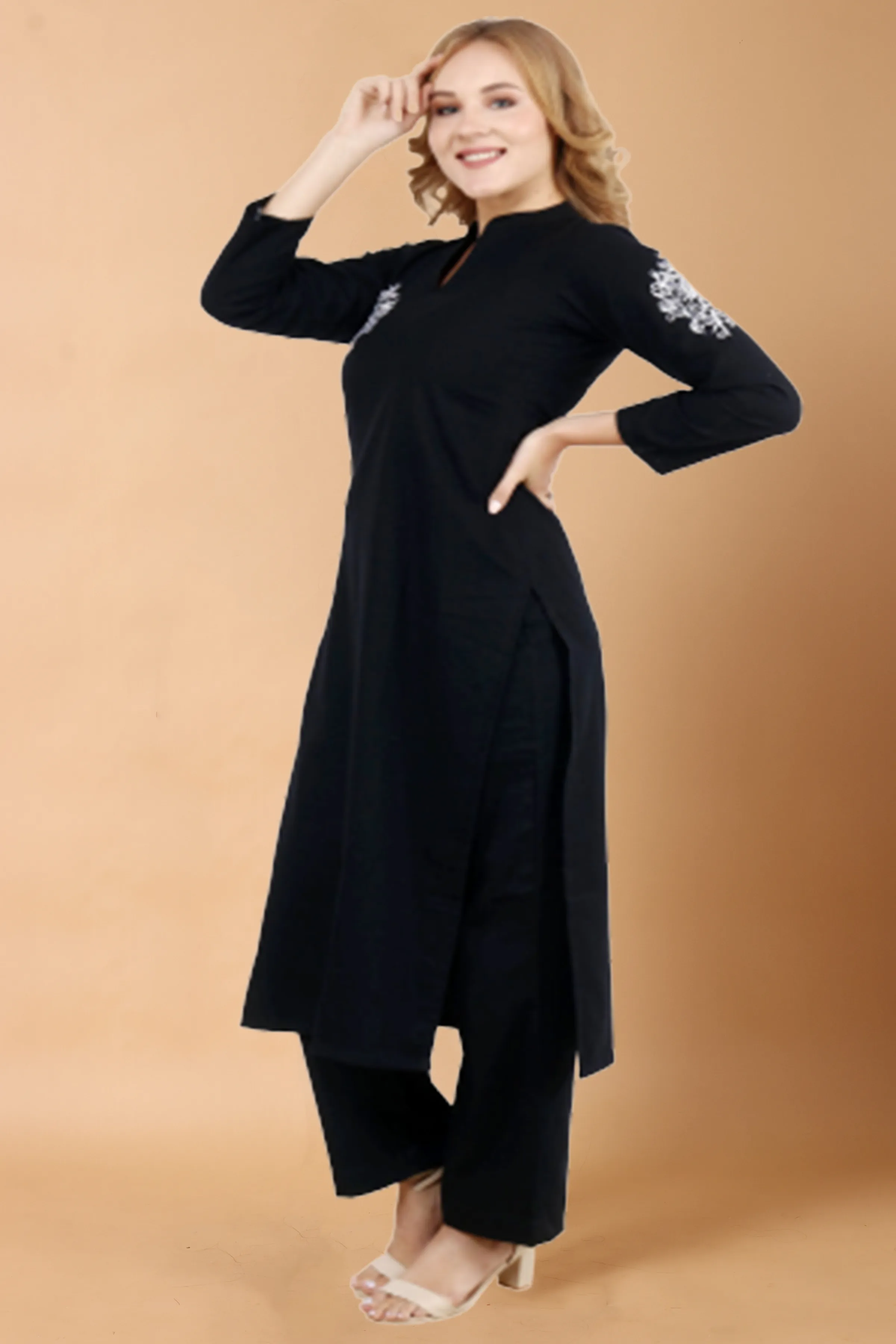 Black Pashmina Woollen Kurta Set