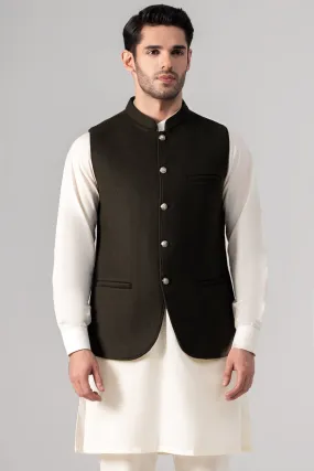 Blended Woolen Waistcoat - PREMIUM COLLECTION DARK OLIVE