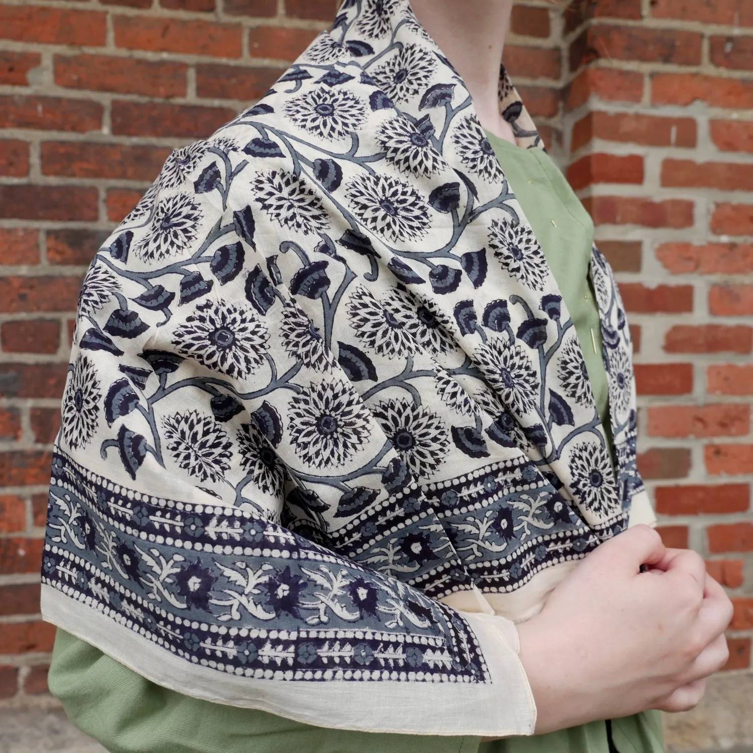 Block Printed Kerchief - Cream Background