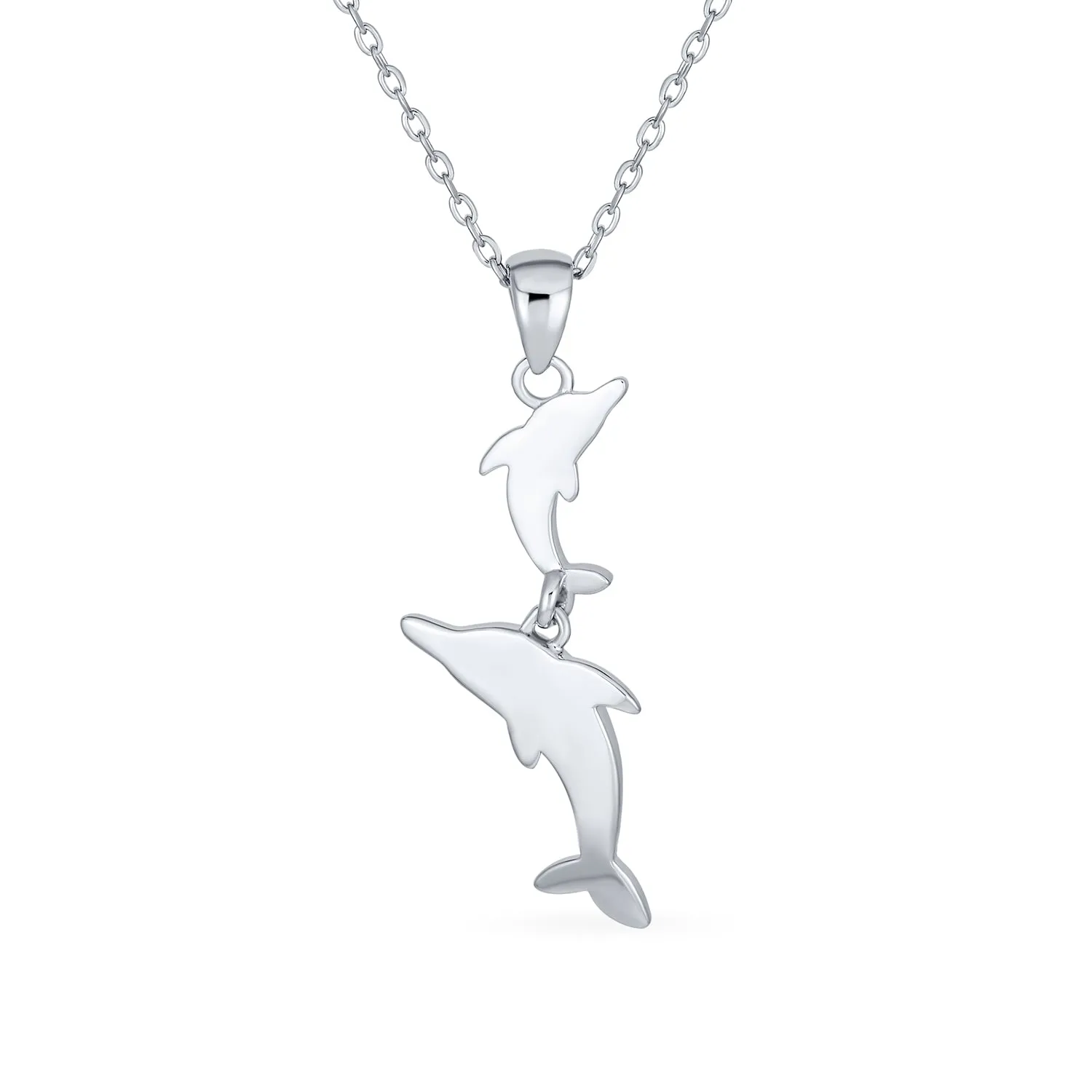 Blue Opal Nautical Dolphin Family Pendant Necklace 925 Sterling Silver