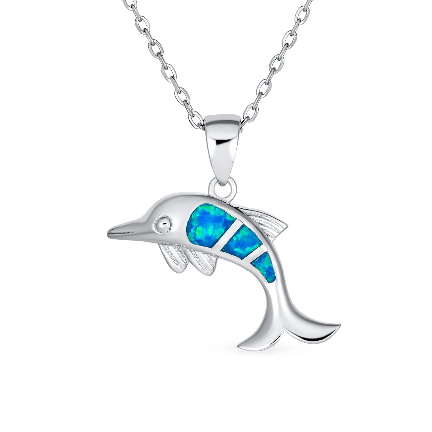 Blue Opal Nautical Dolphin Family Pendant Necklace 925 Sterling Silver