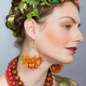 Burnt orange circle flower earrings