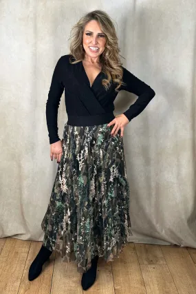 Camouflage Sequin Net Skirt