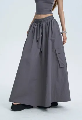 Cargo Drawstring Pocketed Maxi Skirt