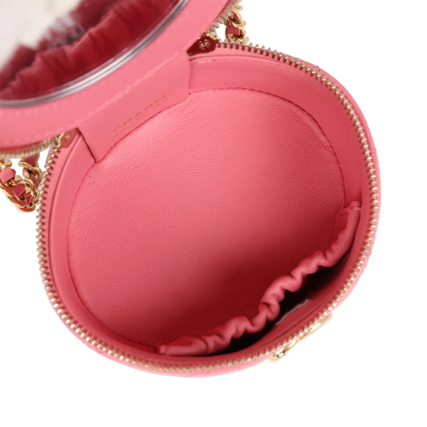 Chanel Mini Round Top Handle Vanity Case Dark Pink Lambskin Gold Hardware