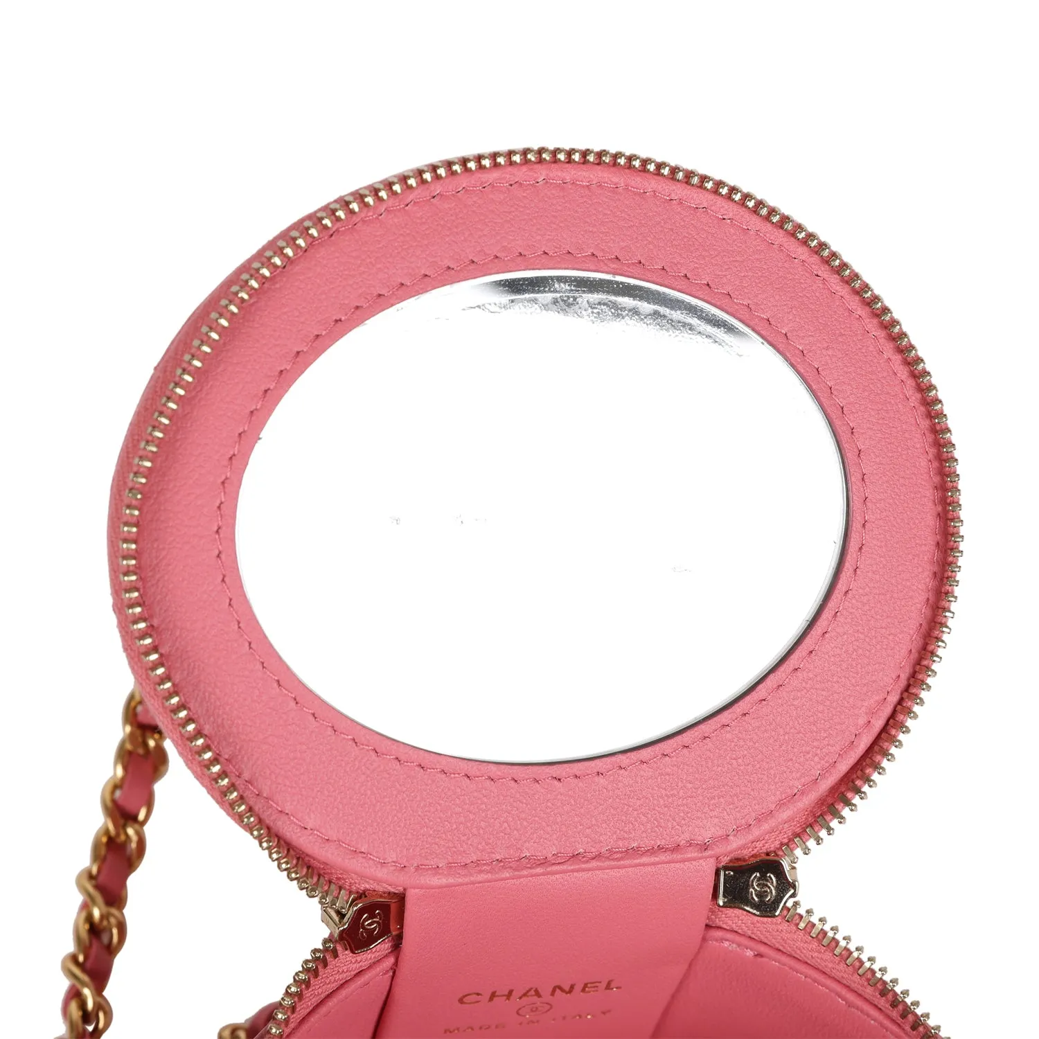 Chanel Mini Round Top Handle Vanity Case Dark Pink Lambskin Gold Hardware