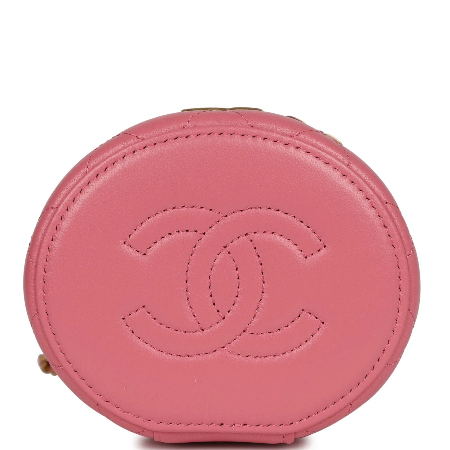 Chanel Mini Round Top Handle Vanity Case Dark Pink Lambskin Gold Hardware