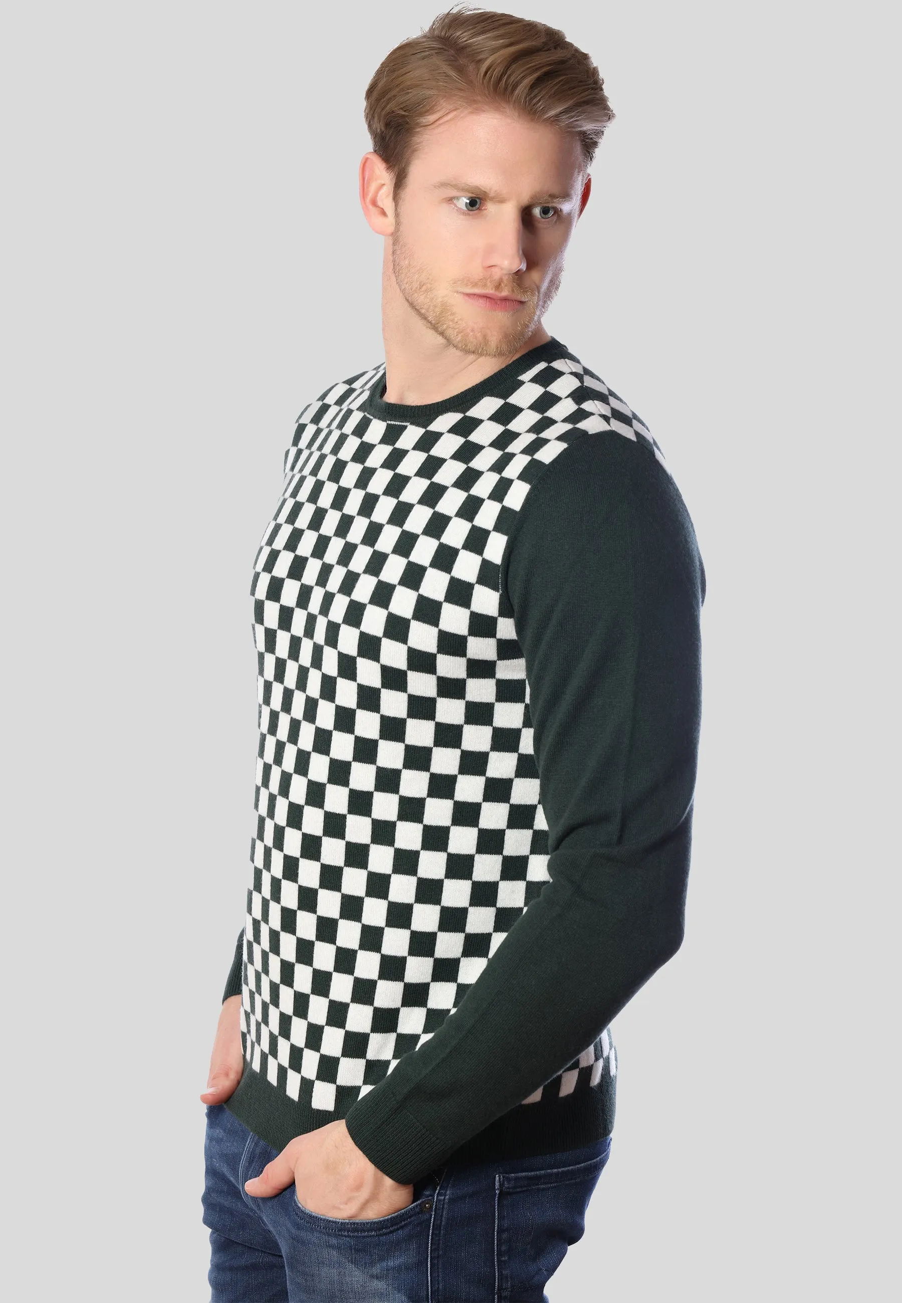 Checker Print Cashmere Merino Sweater