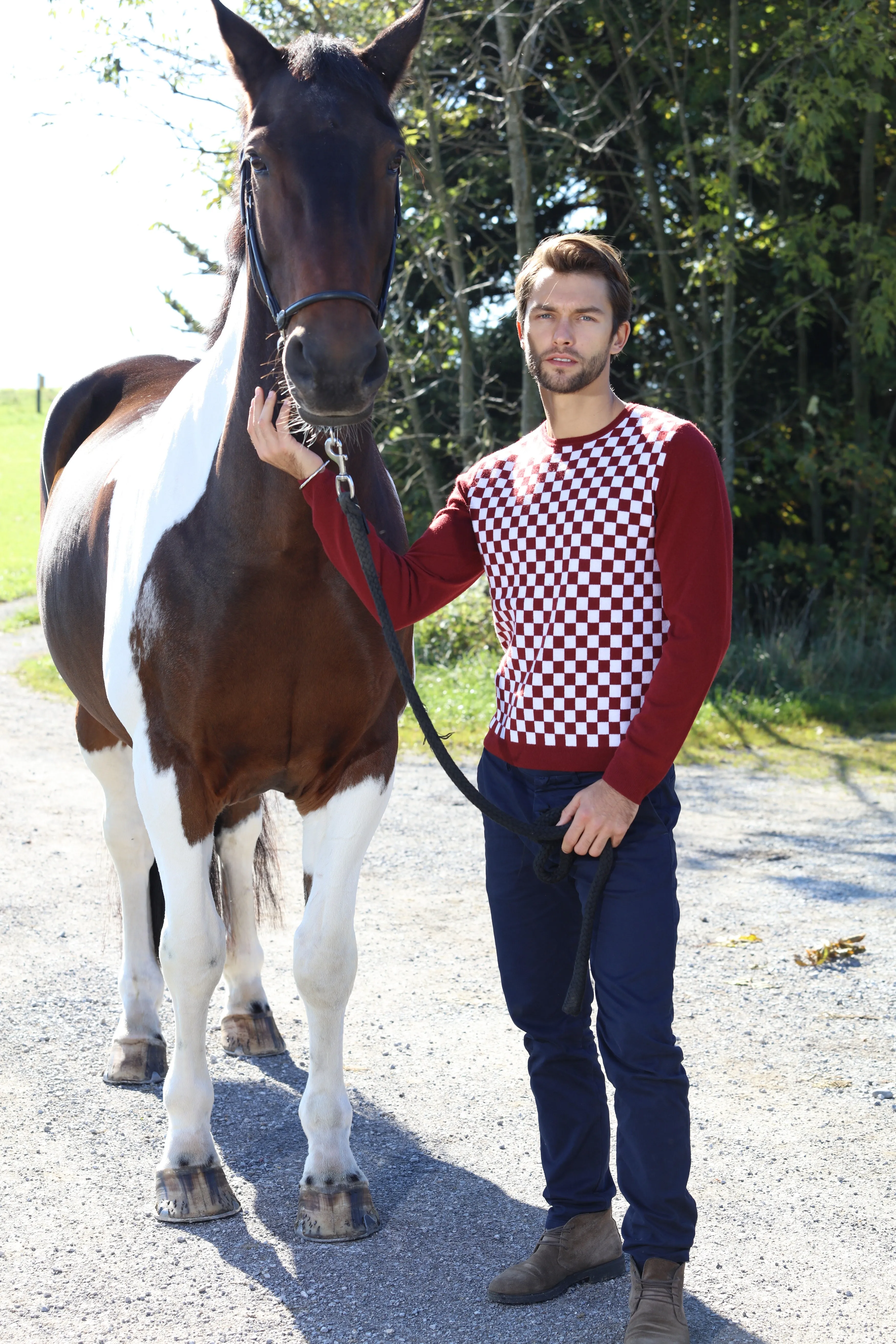 Checker Print Cashmere Merino Sweater