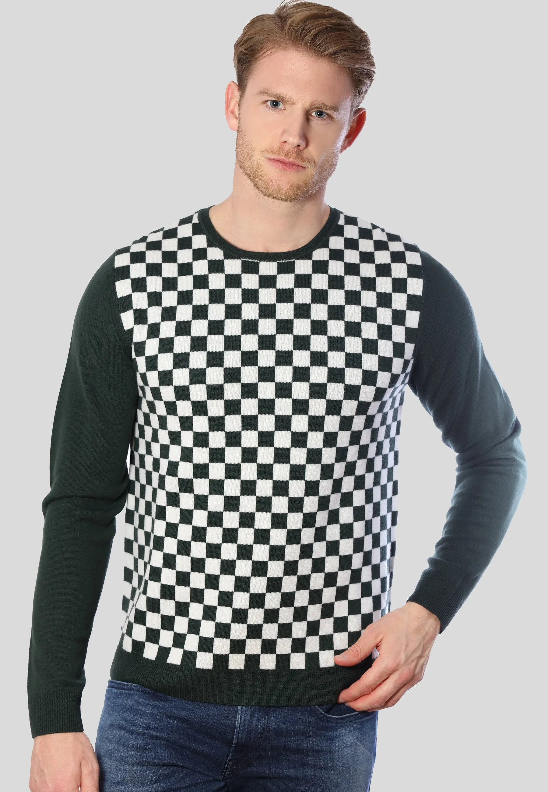 Checker Print Cashmere Merino Sweater