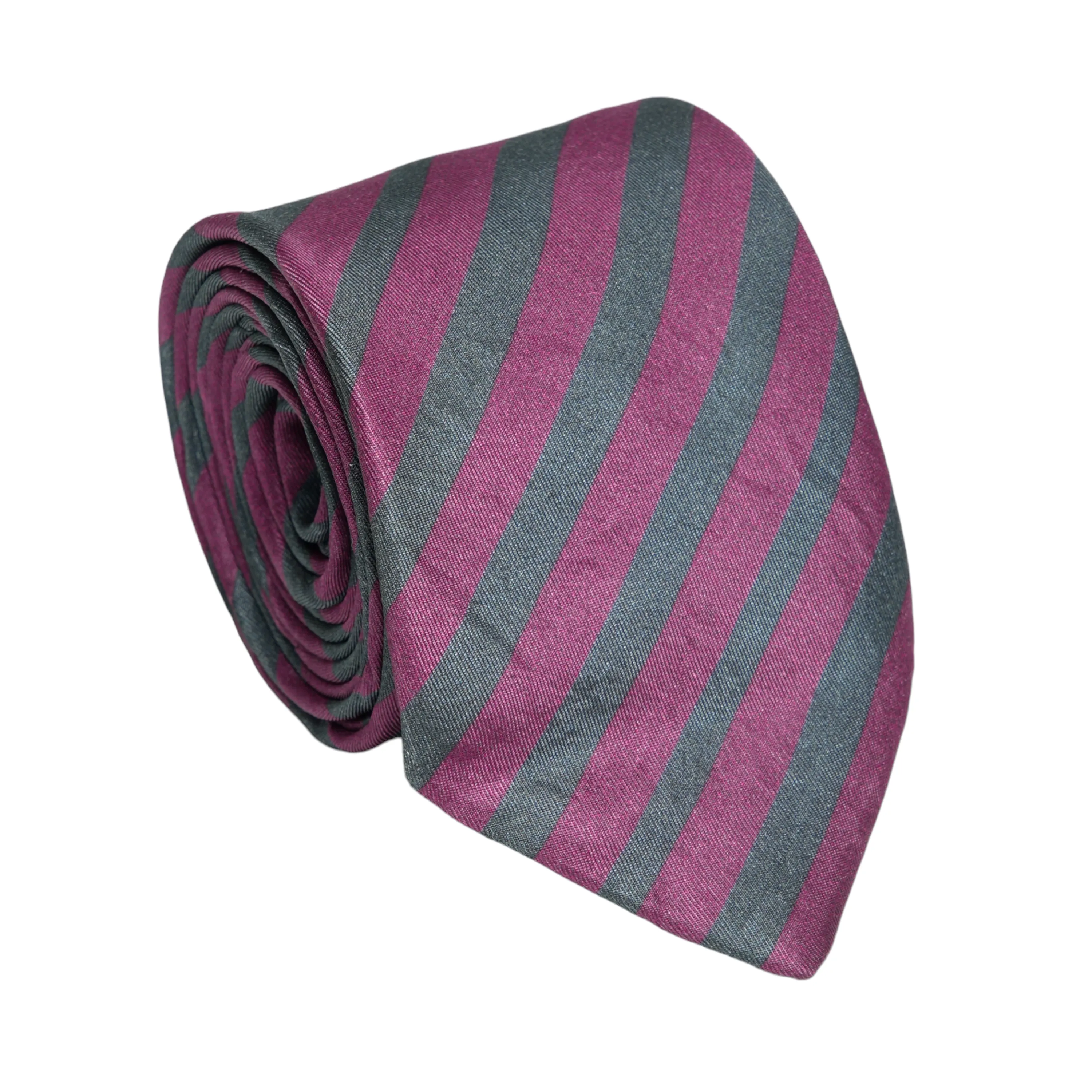 Chokore Mauve & Gray Stripes Silk Necktie - Plaids Range