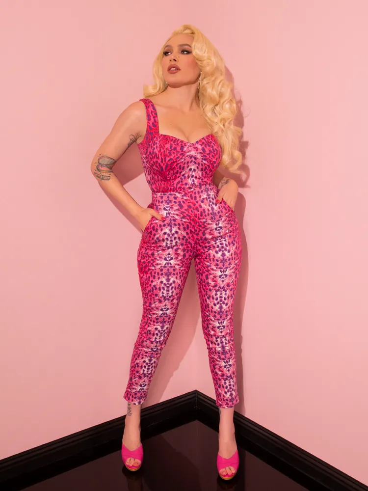 Cigarette Pants in Pink Leopard Print - Vixen by Micheline Pitt