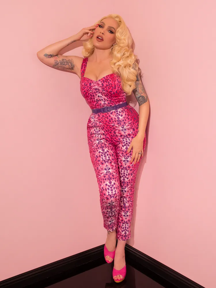 Cigarette Pants in Pink Leopard Print - Vixen by Micheline Pitt