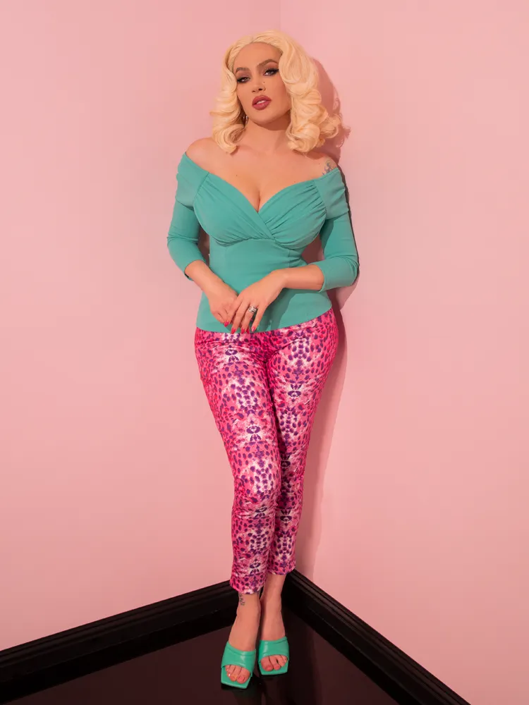 Cigarette Pants in Pink Leopard Print - Vixen by Micheline Pitt