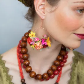 Colourful flower circle earrings