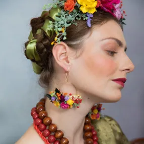 Colourful flower circle earrings