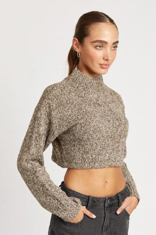 Contrasted Turtle Neck Crop Top