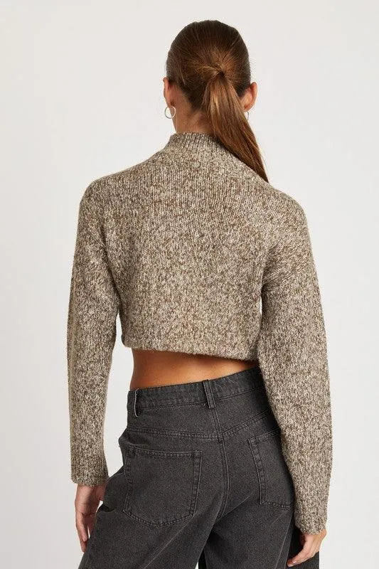 Contrasted Turtle Neck Crop Top