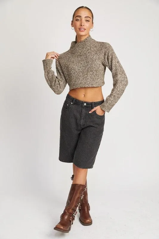 Contrasted Turtle Neck Crop Top