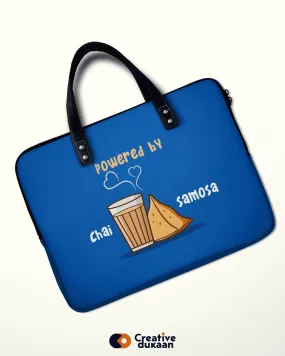 Cool Blue Laptop Sleeves with Text "Chai Samosa"