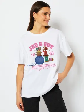 Disney Jaq & Gus Varsity T-Shirt in White