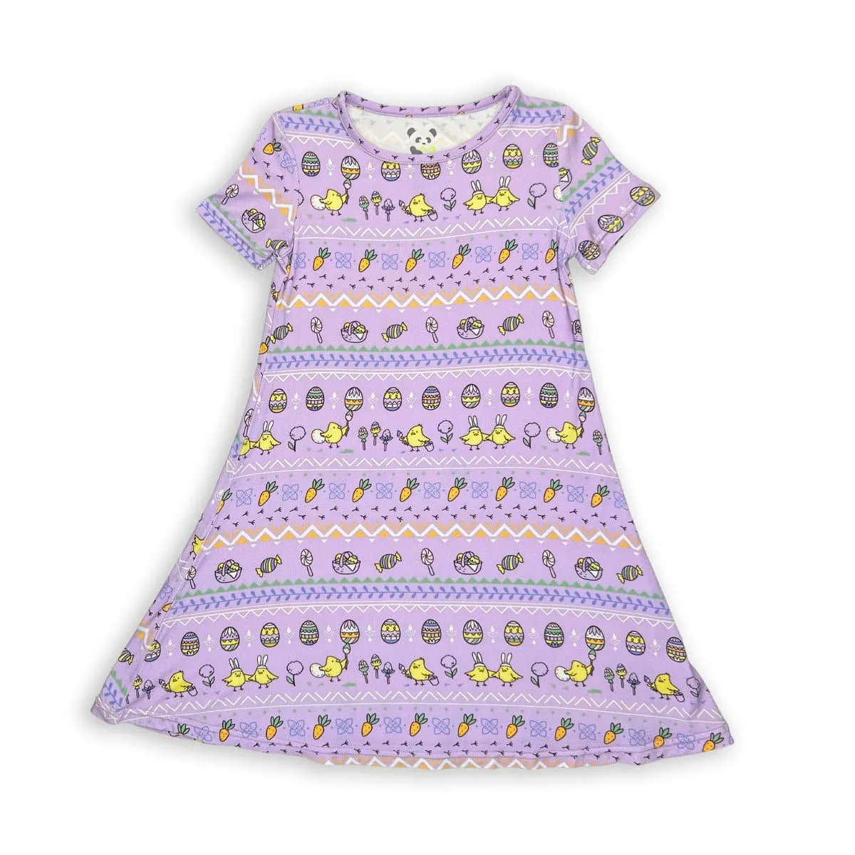 Easter Isle Purple Bamboo Girls' Short Sleeve Dress